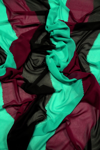 Chocolate, Mint & Burgundy Striped Chiffon