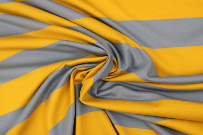 Baby Blue & Light Mustard Striped Cotton Lycra