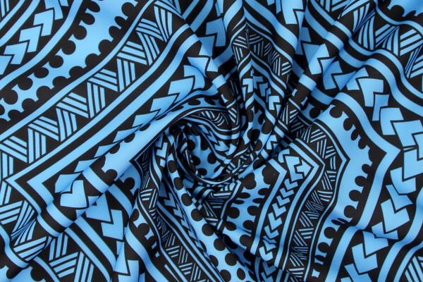 Samoan Tribal Inspired Digital Printed Deep Sky Blue & Black Mini Matt
