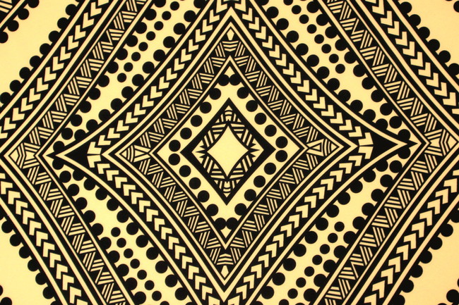 Samoan Tribal Inspired Digital Printed Buttermilk Yellow & Olive Pasifika Mini Matt