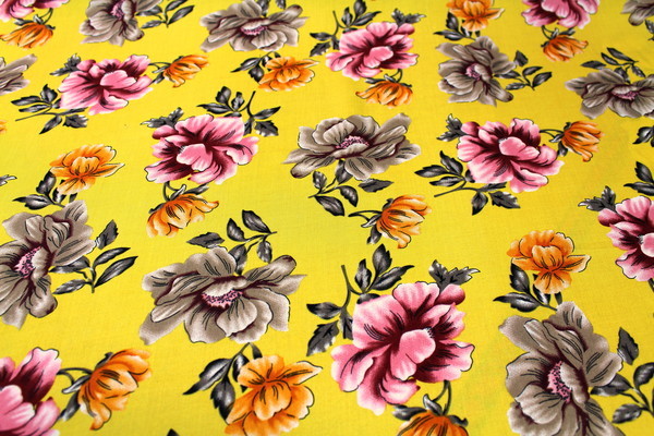 Wild Roses on Mustard Printed Rayon