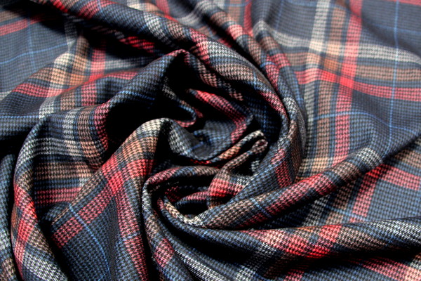 Navy/Melon Brushed Checked Houndstooth Reversible Woven