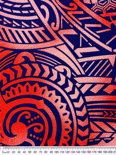 Royal & Coral Red on Guava Pink Pacific Island Cotton Dobby