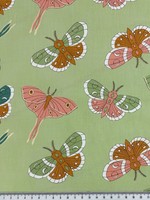 Retro Moths on Soft Green Printed Cotton