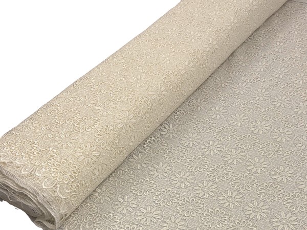 Ivory Sequinned Floral Circles Guipure Lace