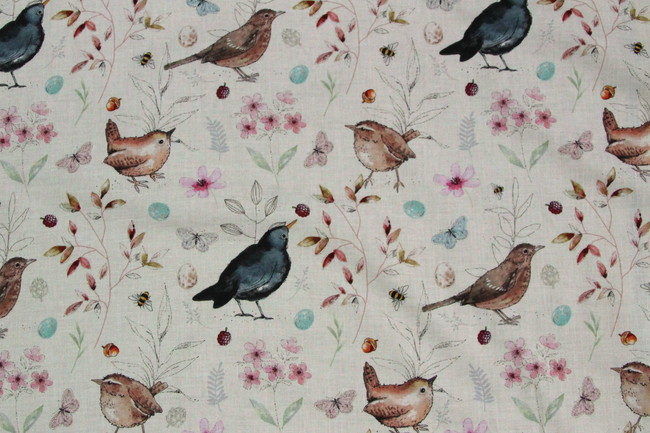 Bird-song on Cream Premium Printed Cotton