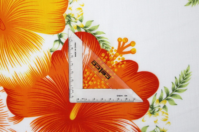 Orange, Red & Yellow Hibiscus on White Hawaiian Printed Rayon