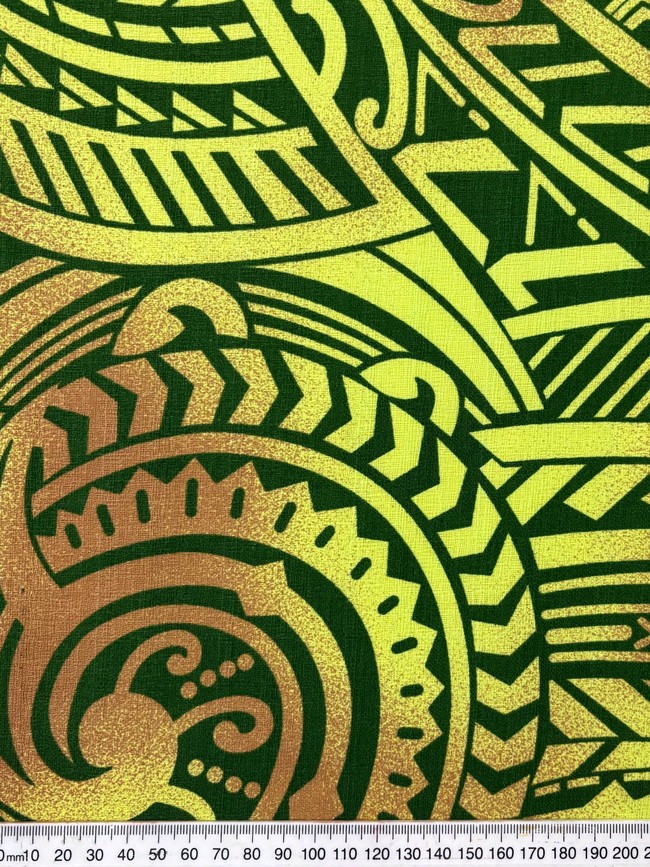 Forest Green & Fawn on Yellow Green Pacific Island Cotton Dobby