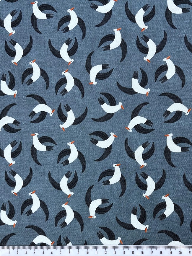 Swooping Seagulls Printed Cotton