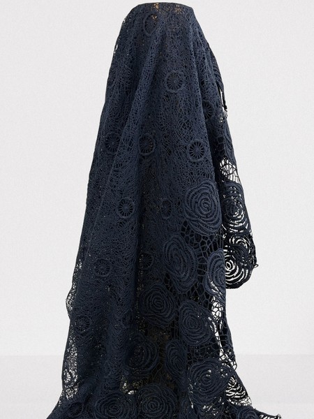 Navy Rose Bordered Cobweb Guipure Lace