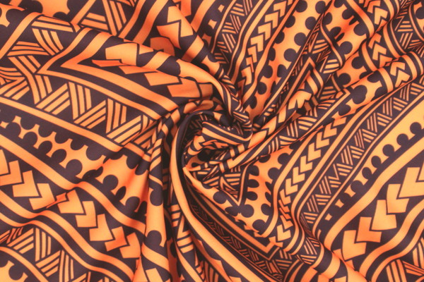 Samoan Tribal Inspired Digital Printed Orange & Brown Pasifika Mini Matt