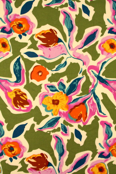 Summer Bright Floral on Pale Green Printed Rayon