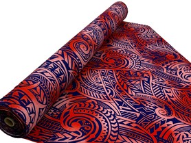 Royal & Coral Red on Guava Pink Pacific Island Cotton Dobby