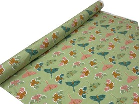 Retro Moths on Soft Green Printed Cotton