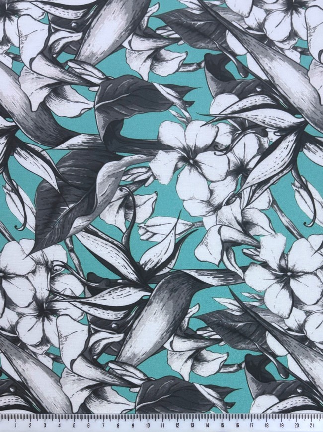 Frangipani on Deep Aqua Rayon