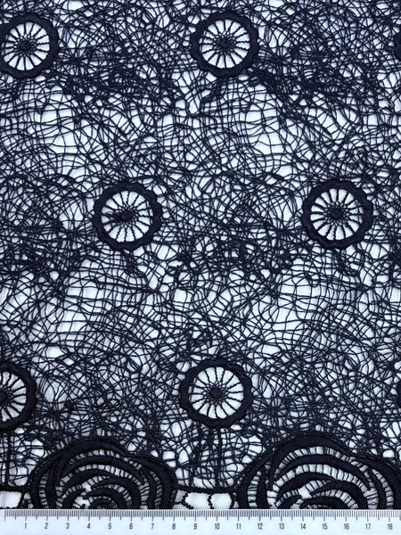 Navy Rose Bordered Cobweb Guipure Lace