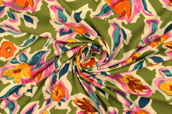 Summer Bright Floral on Pale Green Printed Rayon