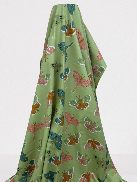 Retro Moths on Soft Green Printed Cotton