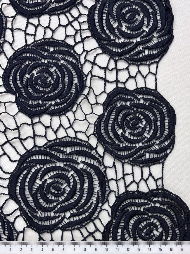 Navy Rose Bordered Cobweb Guipure Lace