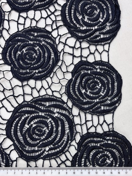 Navy Rose Bordered Cobweb Guipure Lace