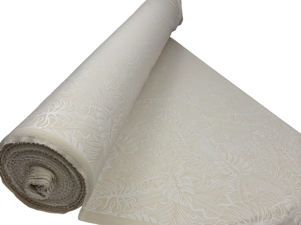 White on Beige Island Palms Foiled Stretch Knit