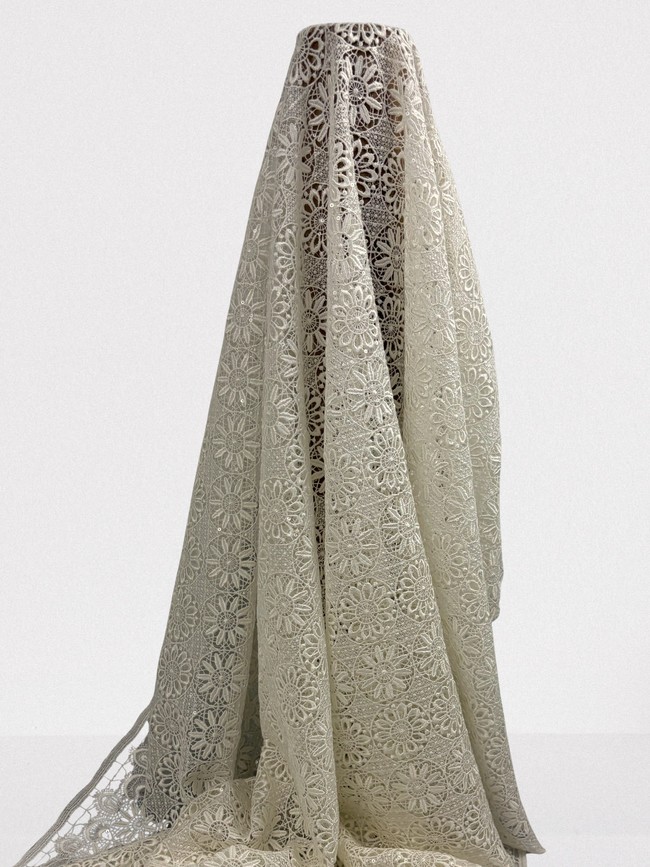 Ivory Sequinned Floral Circles Guipure Lace