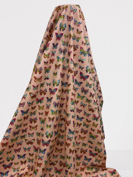 Jewel Toned Foiled Butterflies on Apricot Printed Cotton