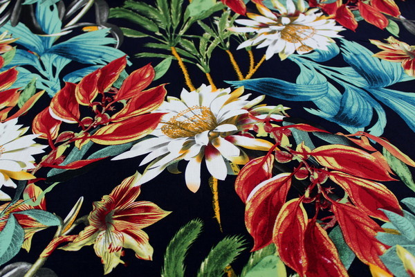 Large Tropical Flowers on Navy Printed Rayon