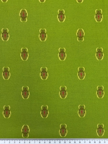 Stag Beetles on Dark Lime Printed Cotton