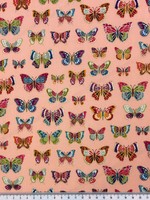 Jewel Toned Foiled Butterflies on Apricot Printed Cotton