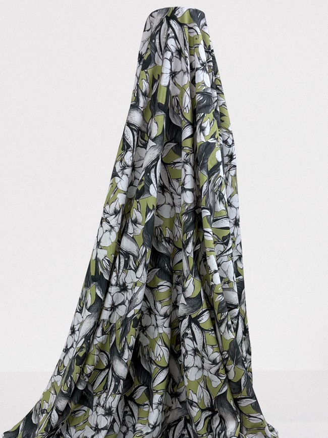 Frangipani on Soft Lichen Green Rayon