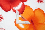 Orange & Red Hibiscus on White Hawaiian Printed Rayon