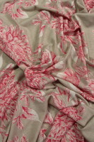 CORAL Pink FLORAL ON Beige SOFT VISCOSE KNIT