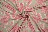 CORAL Pink FLORAL ON Beige SOFT VISCOSE KNIT