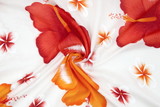 Orange & Red Hibiscus on White Hawaiian Printed Rayon