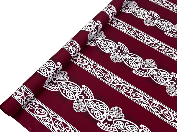 White & Black on Burgundy Traditional Designs of Aotearoa