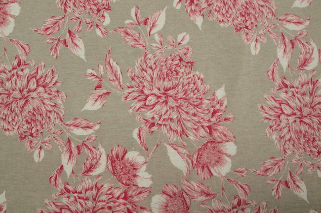 CORAL Pink FLORAL ON Beige SOFT VISCOSE KNIT