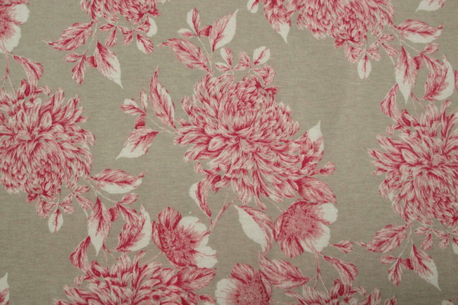 CORAL Pink FLORAL ON Beige SOFT VISCOSE KNIT