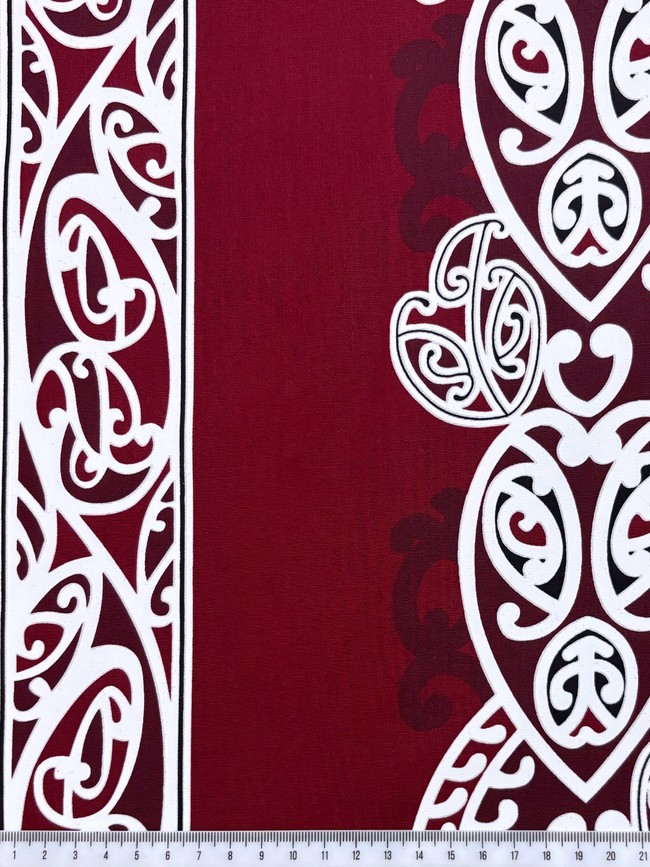 White & Black on Burgundy Traditional Designs of Aotearoa