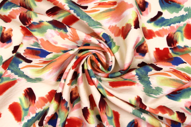 Orange & Multi Toned Brush Strokes on Printd Cotton Crepe