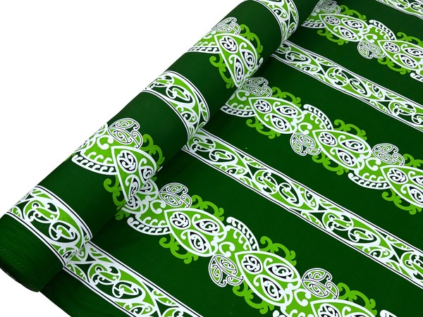 Lime, White & Black on Green Traditional Designs of Aotearoa