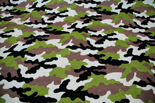 Camo Printed T-shirting; Brown, Olive, Cream & Black