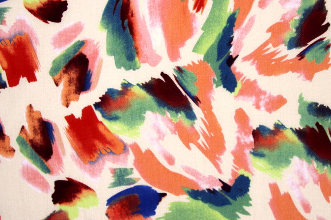 Orange & Multi Toned Brush Strokes on Printd Cotton Crepe