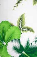 Green Tones Hibiscus on White Hawaiian Printed Rayon