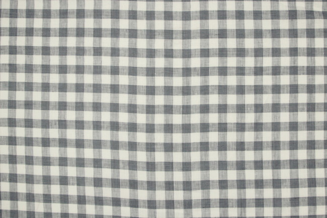Light Blue Grey & White Checked 100% Linen