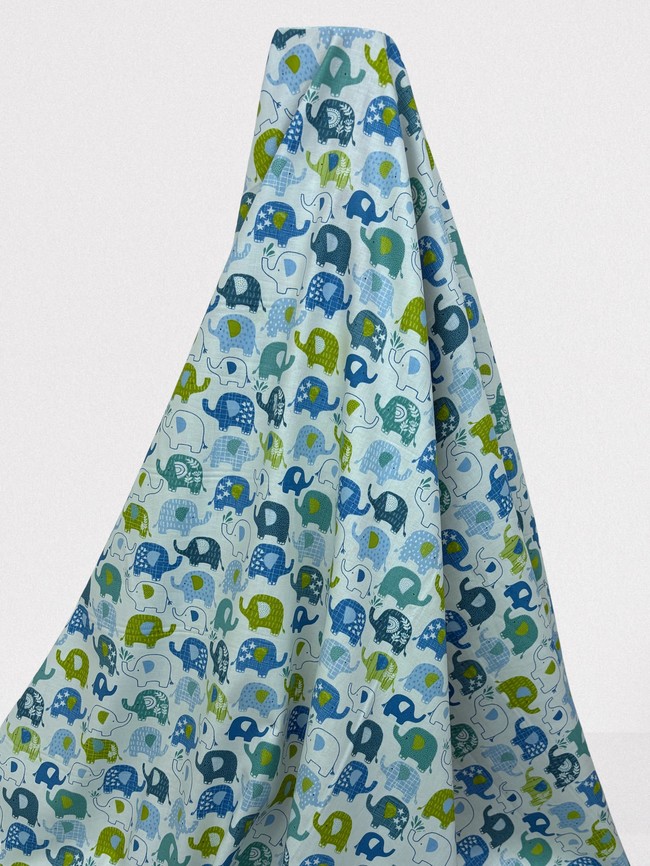 Trunks Up! Baby Elephants Printed Cotton