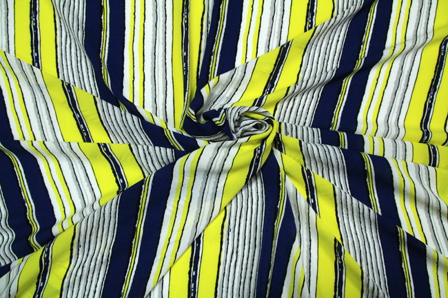 Navy, Yellow, White & Grey Light-weight Polyester Crepe