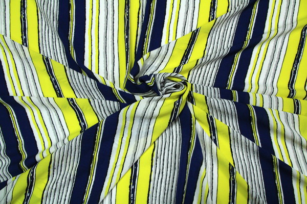 Navy, Yellow, White & Grey Light-weight Polyester Crepe