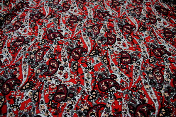 Classic Paisley on Red Lightweight Linen Blend