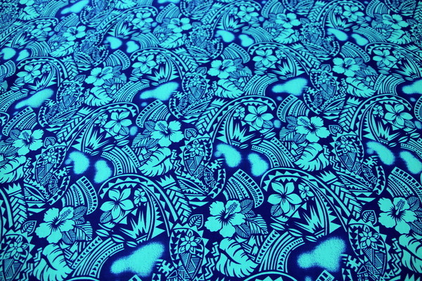 Royal on Turquoise Island Hibiscus Printed Cotton